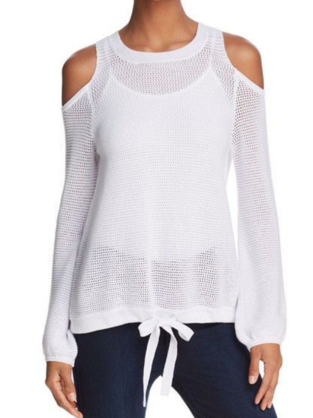 Minnie Rose Cold-Shoulder Open-Knit Sweater Size Small